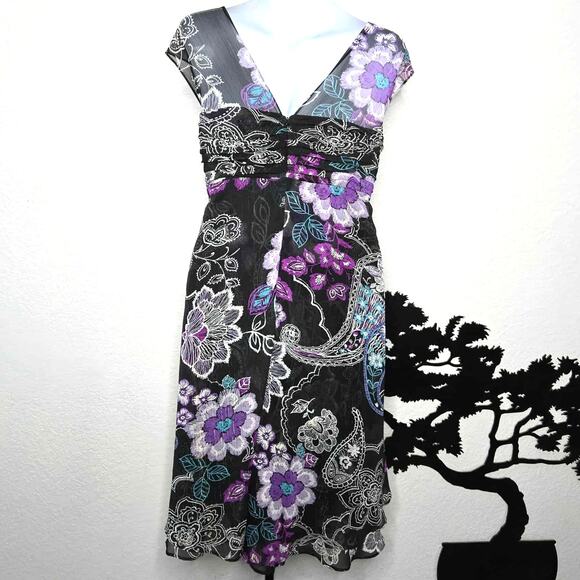 R&M Richards Floral Cap Sleeve Ruched Midi Dress Size 24W - Picture 2 of 4